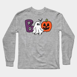 Boo! Retro-Inspired Halloween Ghost and Pumpkin Long Sleeve T-Shirt